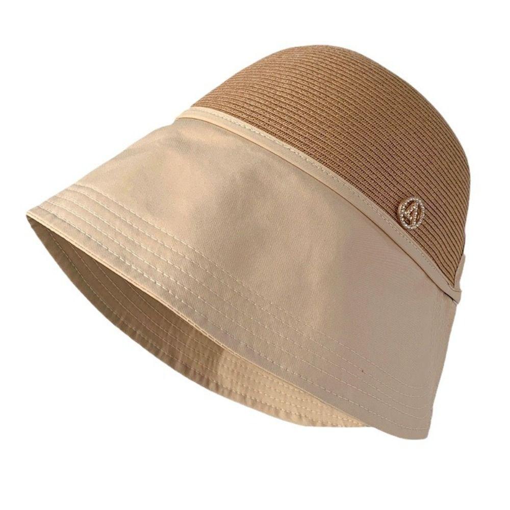 Stripe Foldable Bucket Hat Shade Sun Caps Sunscreen Bucket Hat Sweet Straw Hat  Travel