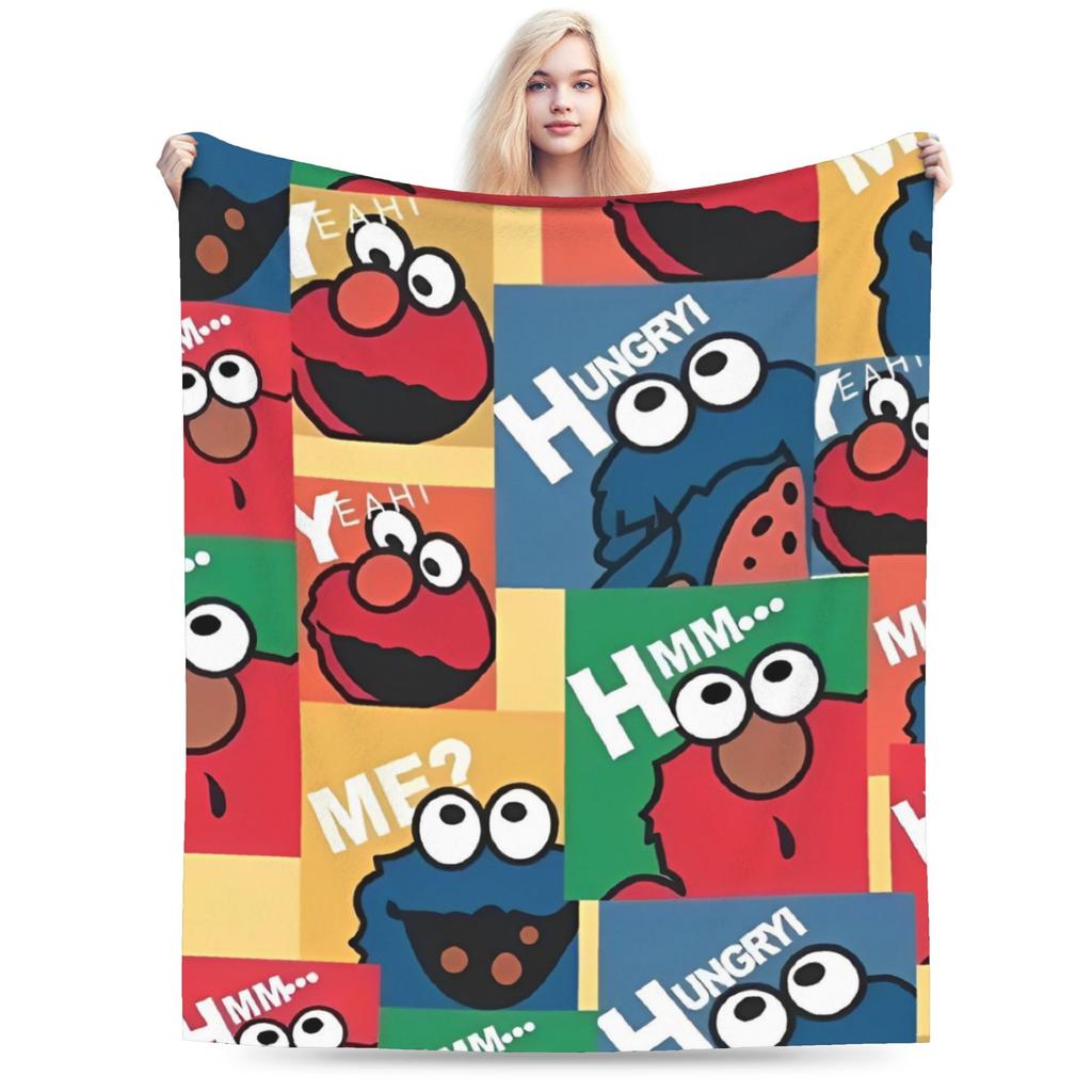 S-Sesame Street Elmo Cookie Wool Blanket Sesame Street Cartoon Comedy Funny Throw Blanket for Home 125*100cm Bedspreads