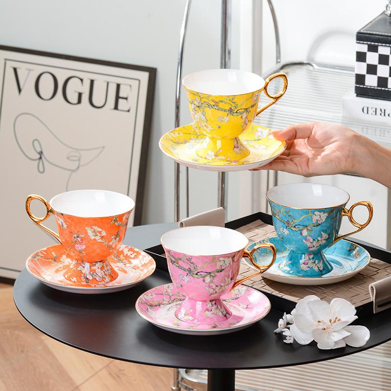 Meidao Apricot Flower High-Footed Coffee Cup High-Value British Afternoon Tea Tea Set High-End Exquisite Bone China Cup
