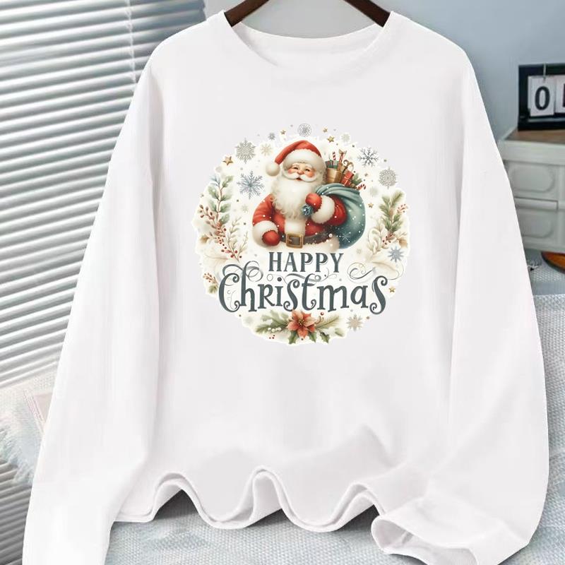 (Asian Size) Tree Cute Lovely Print T Shirt Christmas New Year Graphic Tee Women Autumn Winter Casual Fashion Top Clothing Long Sleeve T-shirts