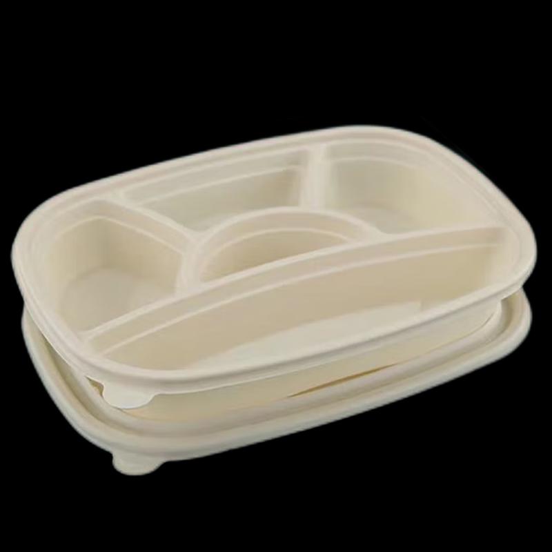 Biodegradable 5-Compartment Disposable Lunch Boxes with Lids