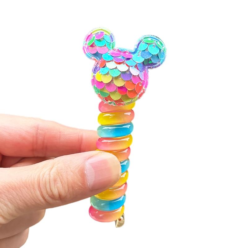 1PC New Lovely Beaded Big Flowers Elastic Spiral Hair Rope Head Rope Ponytail Hair Ring Rubber Band Headdress For Kids