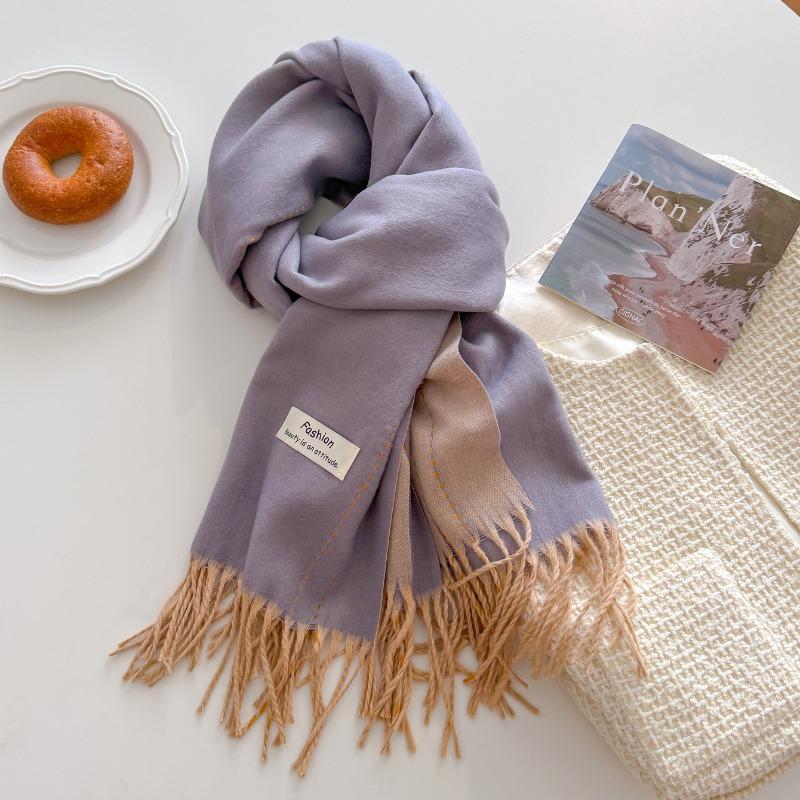 Winter Atmosphere Coat Wear Gentle Taro Purple Soft Waxy High-end Scarf Shawl Women's Double-sided Two-color