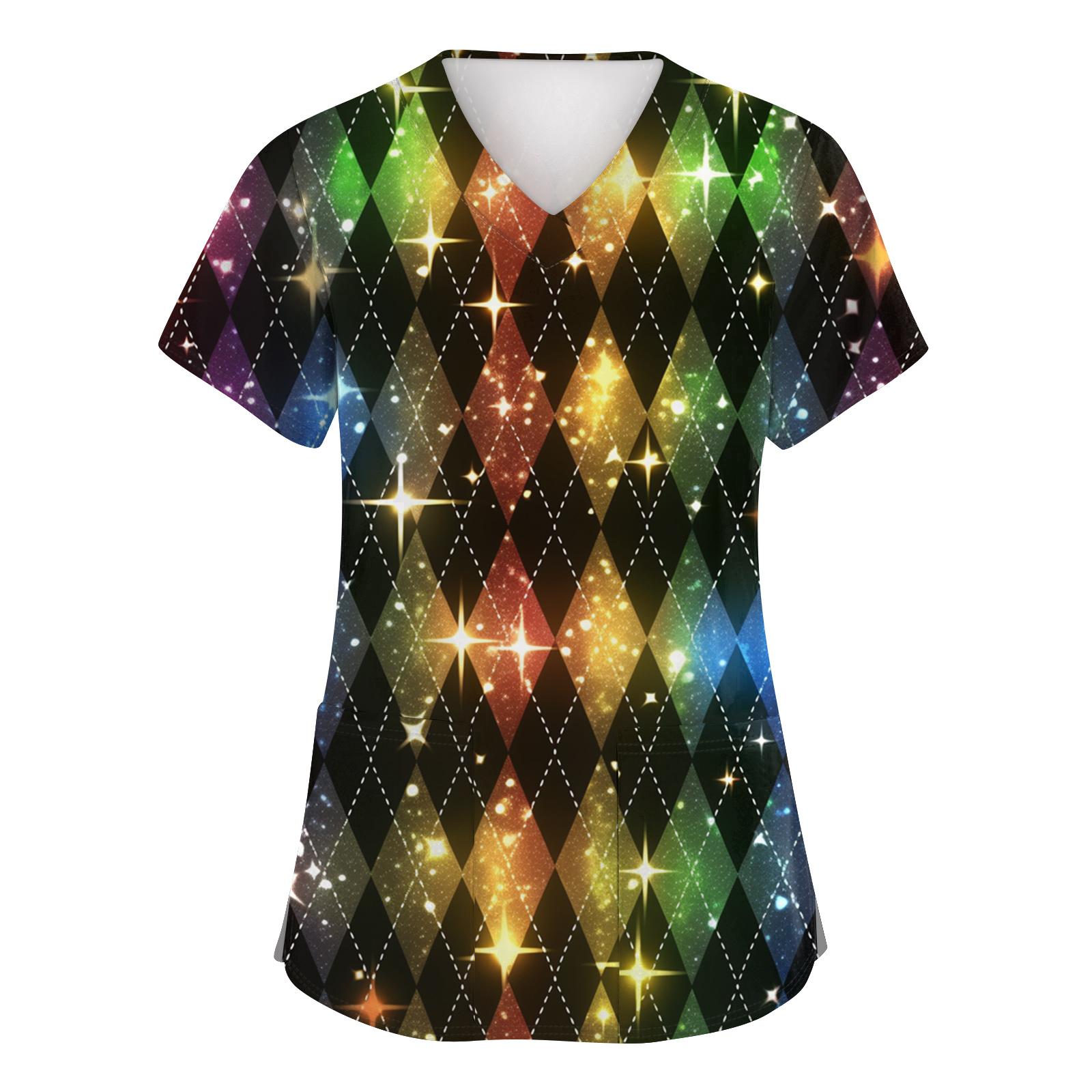 

Женская модная блузка с коротким рукавом, принтом карнавала, V-образным вырезом и карманом, рабочая XXXXL зелёный