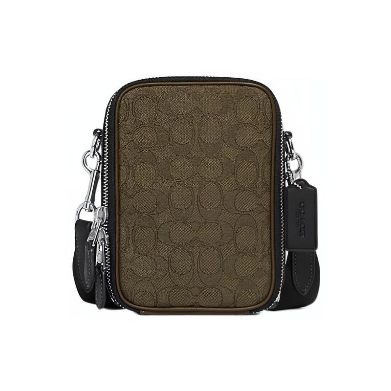 COACH Stanton Classic Logo Fabric and Calf Leather Shoulder Crossbody Bag Men s Army Green зелёный