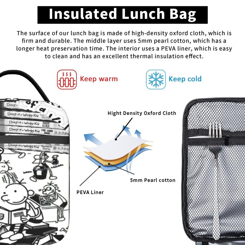 Contenitori per il Pranzo Isolati Diario di un Ragazzo Sfigato Contenitore per il Pranzo Raffreddatore Casual Termico per la Scuola