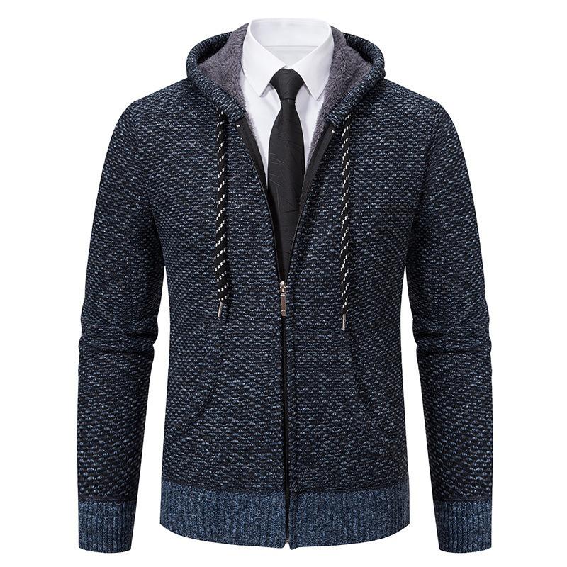 Men S Hooded Cardigan Sweater Thick Knit Outerwear For Winter