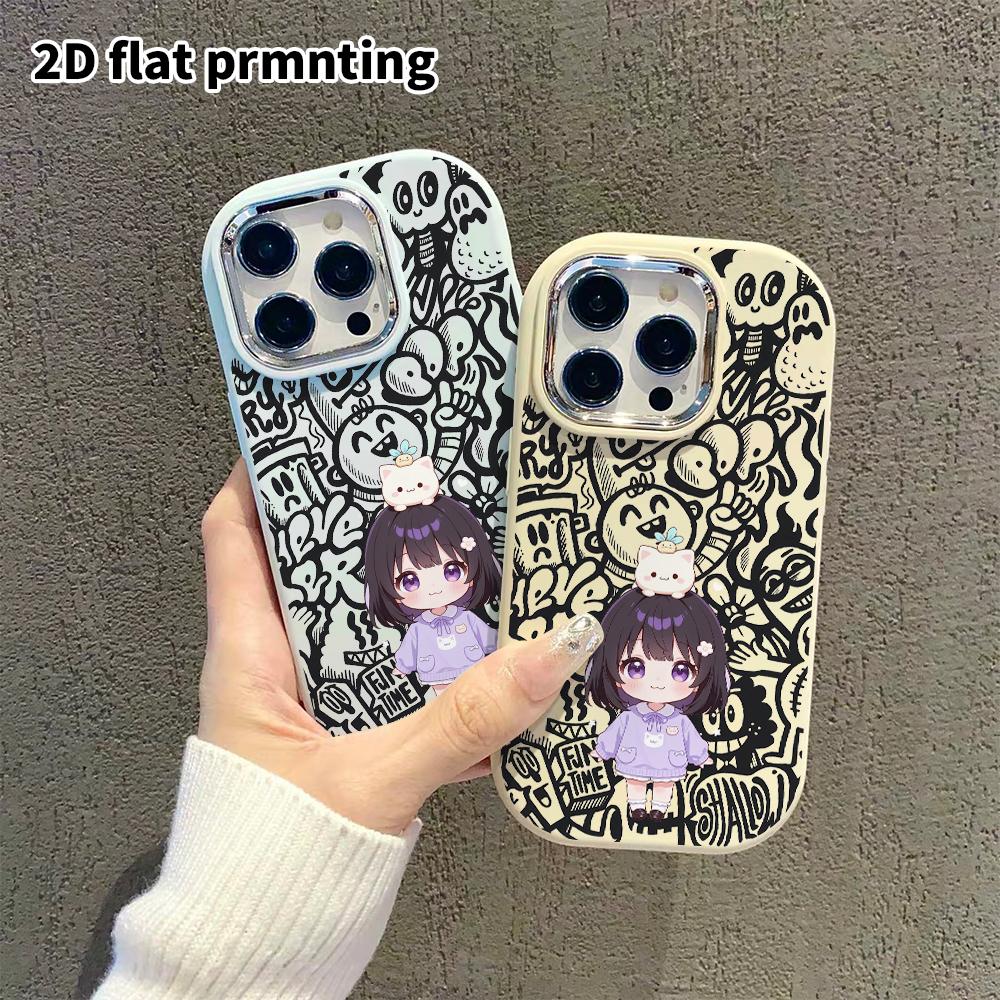 Phone Case: 2D Flat Design Suitable for iPhone 18 17 16 15 14 13 Pro Protective Case, Couple Style, Short-haired Little Girl, Christmas and Halloween