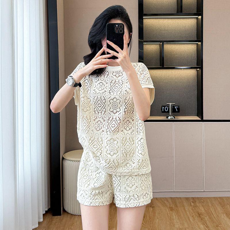 2026 Summer Petite Luxury Women's Suit: Hollow Out Top & Shorts Set – Slimming, Chic, and Trendy