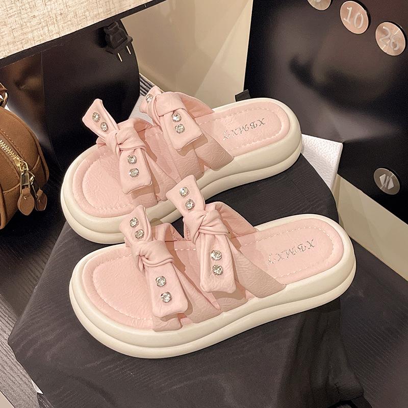 

Soft bottom fashion cool slippers women s summer wear 2025 new fashion fairy wind bow rhinestone beach sandals 40 розовый