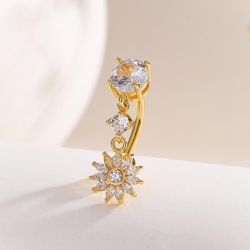 Fashion Zircon Heart Angel Wings Belly Button Ring Crystal Flower Navel Ring Barbell For Women Girls Belly Piercing Body Jewelry