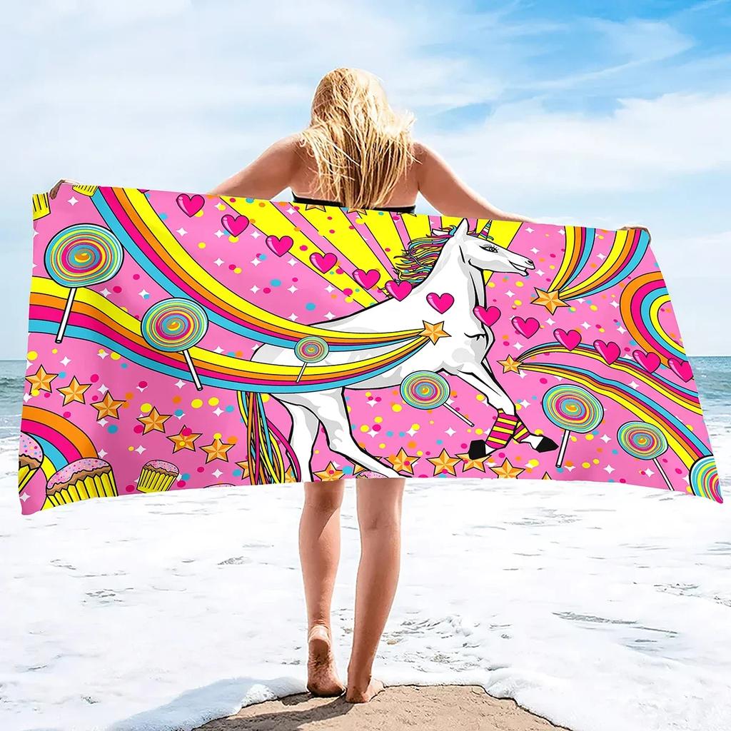 Unicorn Microfiber Beach Towel,Summer Rainbow Quick Dry Beach Blanket Oversized Cute Sand Proof Bath Towels for Girls Travel
