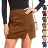 Women's Suede Hip Skirt High Waist Zipper Fall And Winter A- Line Color Skirt