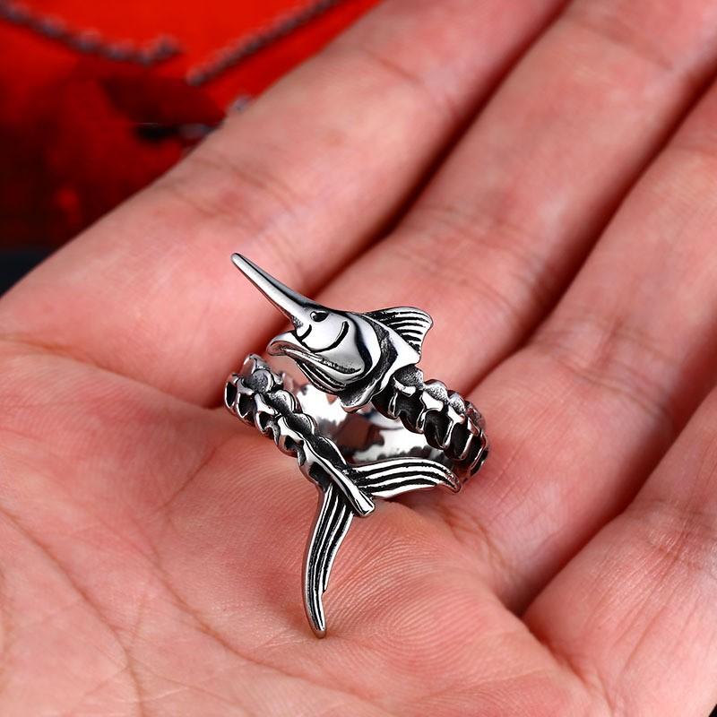 Buyee Copper Male Big Ring Finger Vivid Marlin Open Ring For Women Men Fashion Punk Rock Fine Jewelry Circle Gift