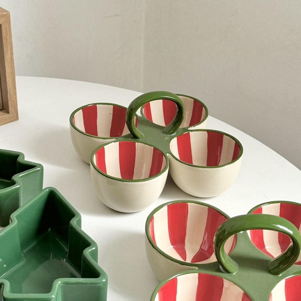 Christmas Creative Snack Plate Divided Seasoning Snacks Four Grid Plate Christmas Tree Baking Oven Can Use Air Fryer Dishwasher