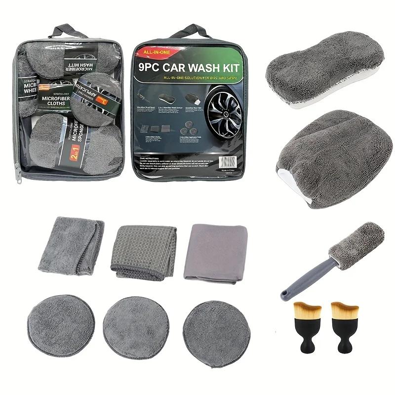 Car Cleaning Tools 11pcs Microfiber Kit Tire Brush Scratch Removal Pads Detailing Sponges Vehicle Interior Exterior Cleaner Set
