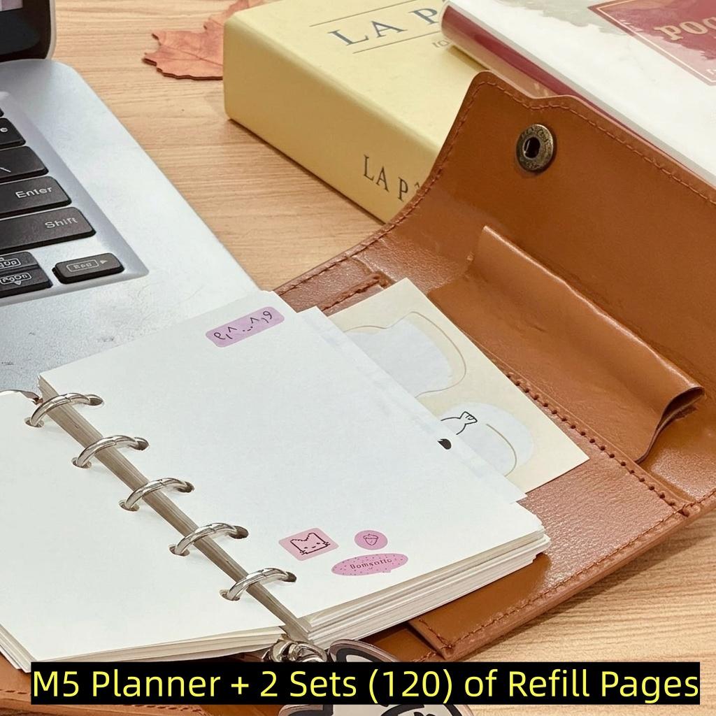 Leather Binder Notebook Vintage Loose-Leaf Notebook M5 Planner Book Genuine 3-Fold Diary Organizer For Planner Organizer Diary