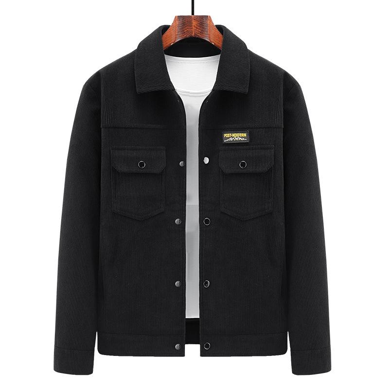 Men's Casual Tooling Jacket Multi-pocket Corduroy Striped Lapel Jacket Middle-aged Retro Long-sleeved Top Versatile