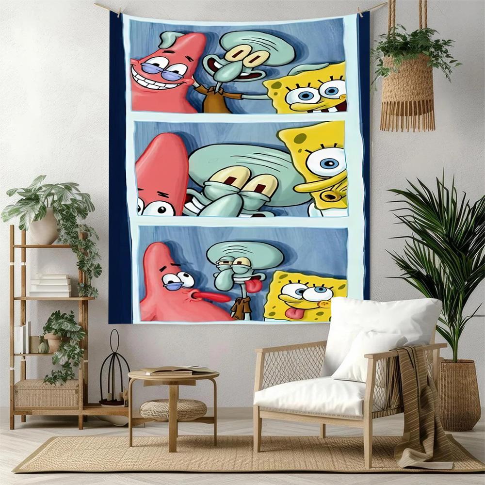Spongebob Squarepants Wall Decor Tapestry Art For Pet Memorial Birthdaywedding Party Backdrop Family Gift