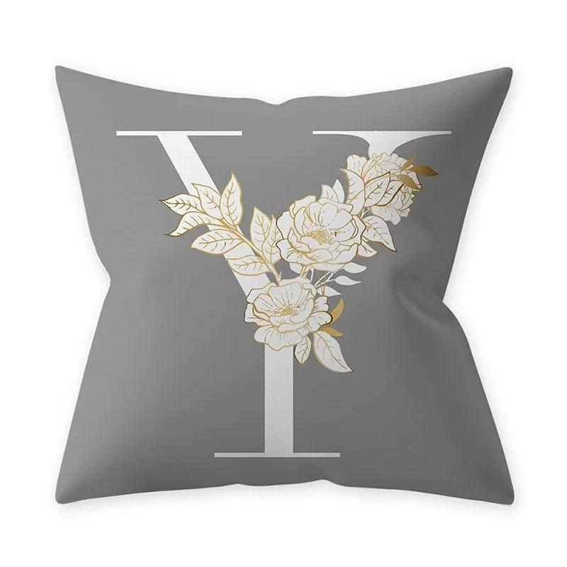 Grey Alphabetic Cushion Cover Polyester Cushion Cover Flowery Print Sofa Decoration Cushion  Home Decor Pillow Cover 45x45cm