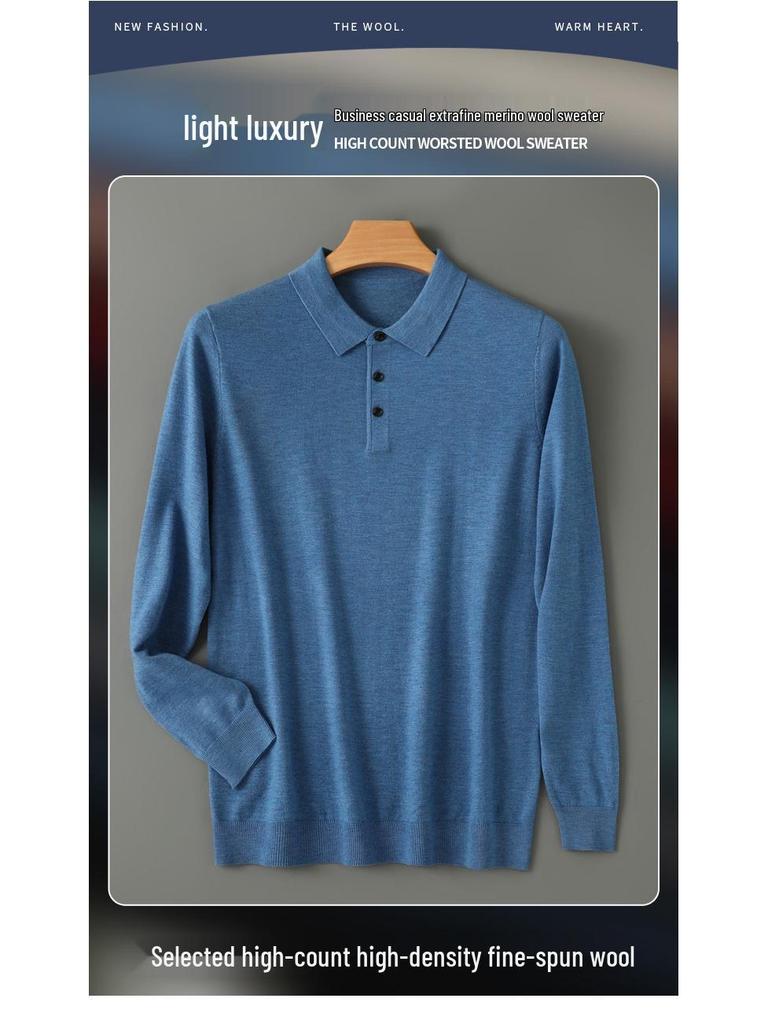 Men's Solid Color Casual Polo Collar Long Sleeve Knitwear Pullover