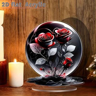 Plaque Acrylique Fleurie 2D Plate Rose Panneau de Table pour Bureau Chambre Bureau Effet Cristal Plaque Fleur de Rose pour Maman Femme Grand-mère