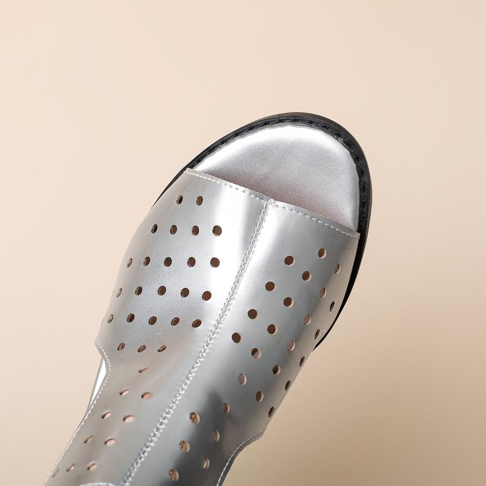 Fashion Summer Women Chunky High-Heeled Pumps Gold Silver Hollow Mesh Sandals Rome Gladiator Fish Mouth Zapatillas Mujer Elegantes