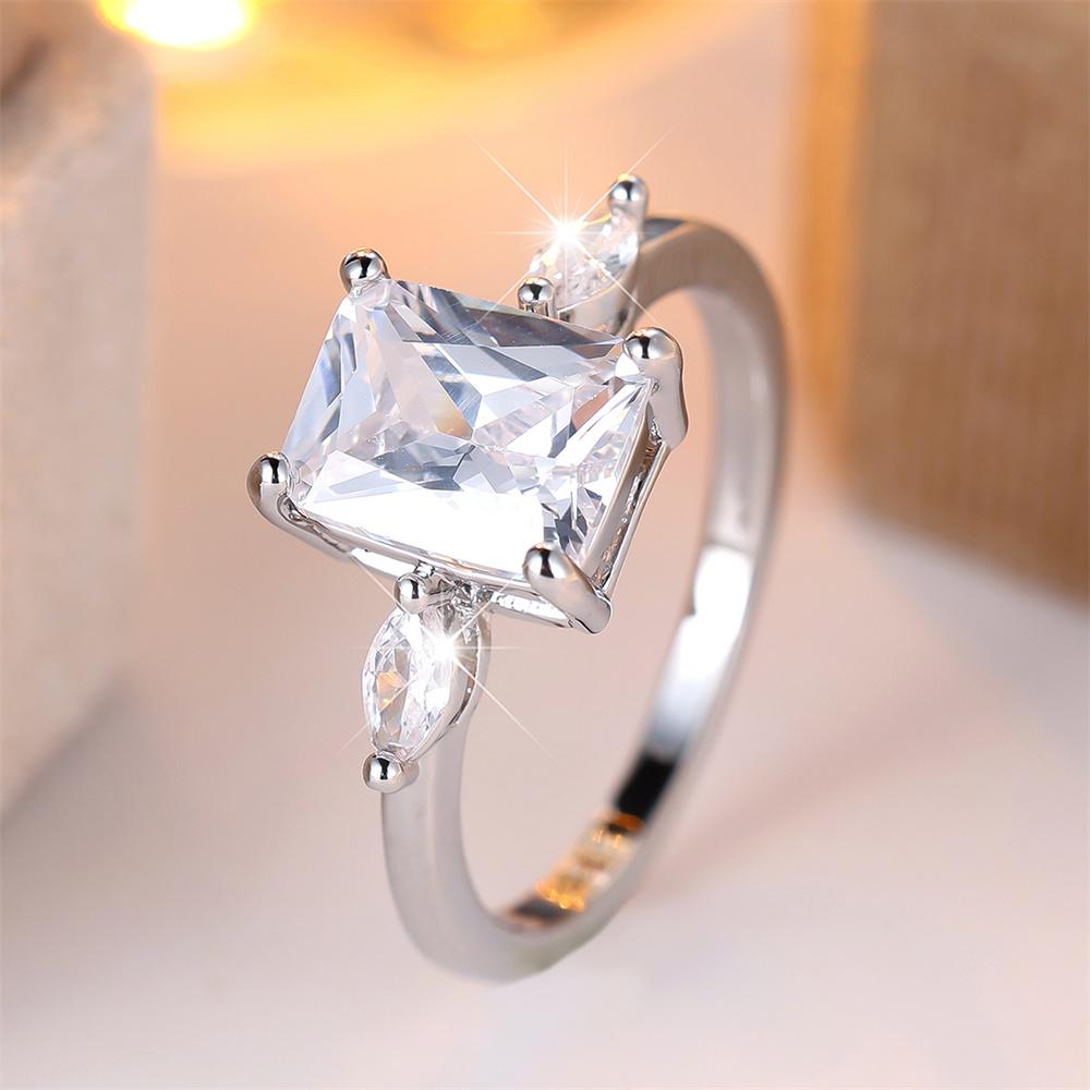 Rectangle Crystal Stone White Zircon Rings For Women Classic CopperColor Engagement Bands Wedding Jewelry Bridal Birthday Gifts