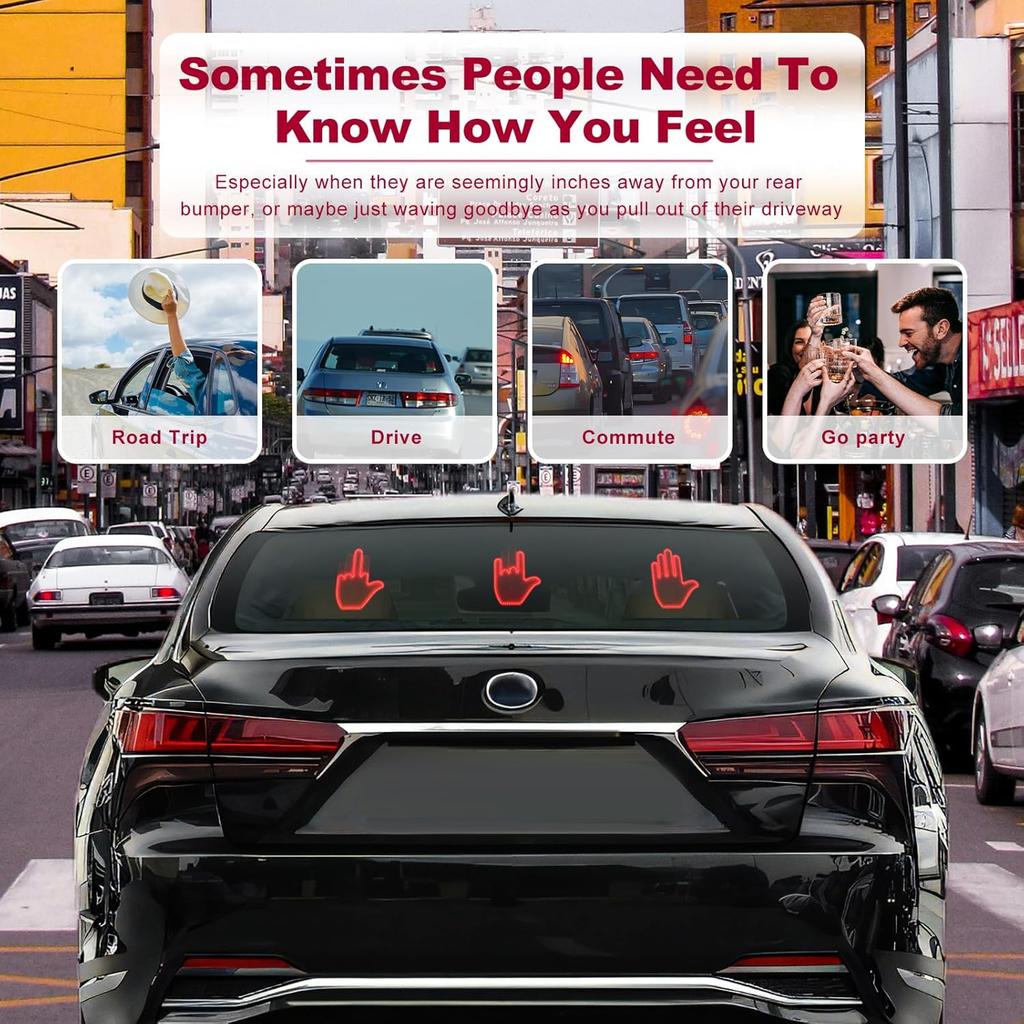 Middle Finger Car Light - Glogesture Hand Light For Car,Light Up Middle Finger For Cars Window, Led Hand Gesture With Remote,Road Rage Hand Led Sign,