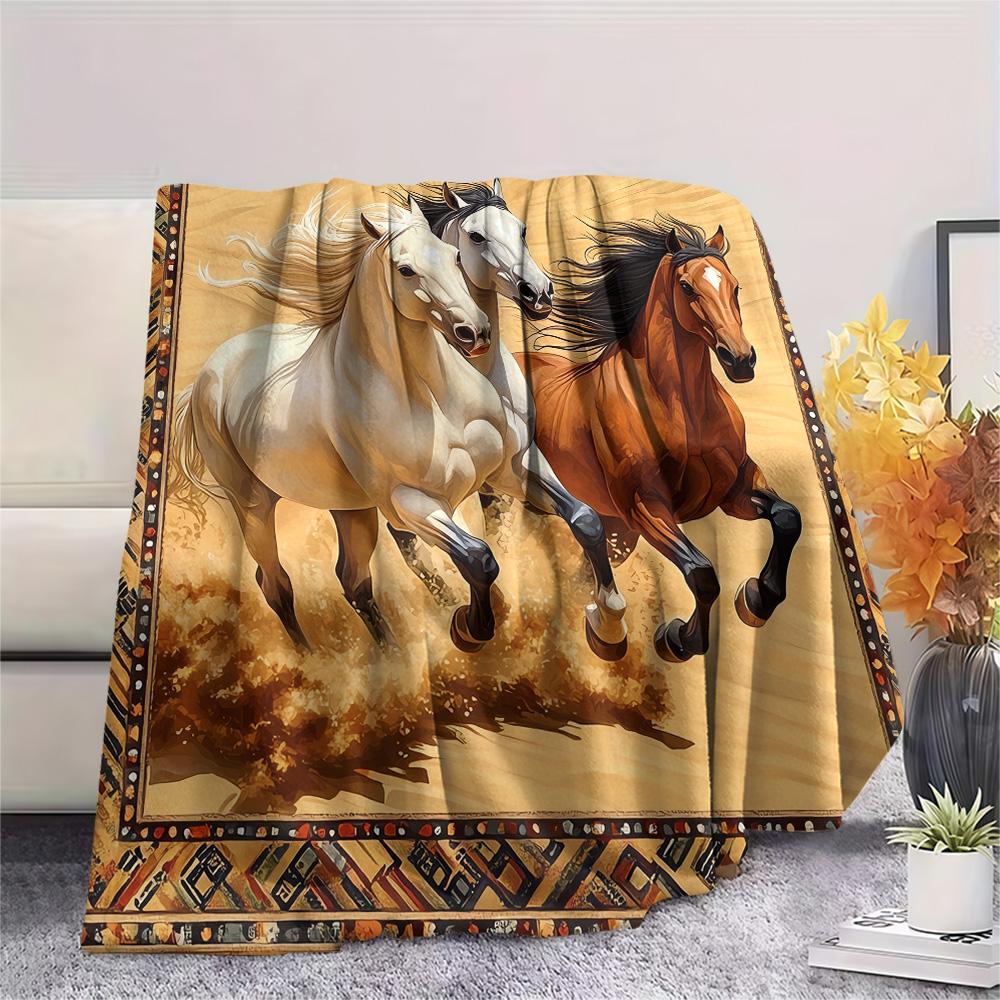 Horse Print Flannel Blanket, High Quality Comfortable for All Seasons, Home Decor, Warmth and Comfort, Perfect for Christmas Gifts