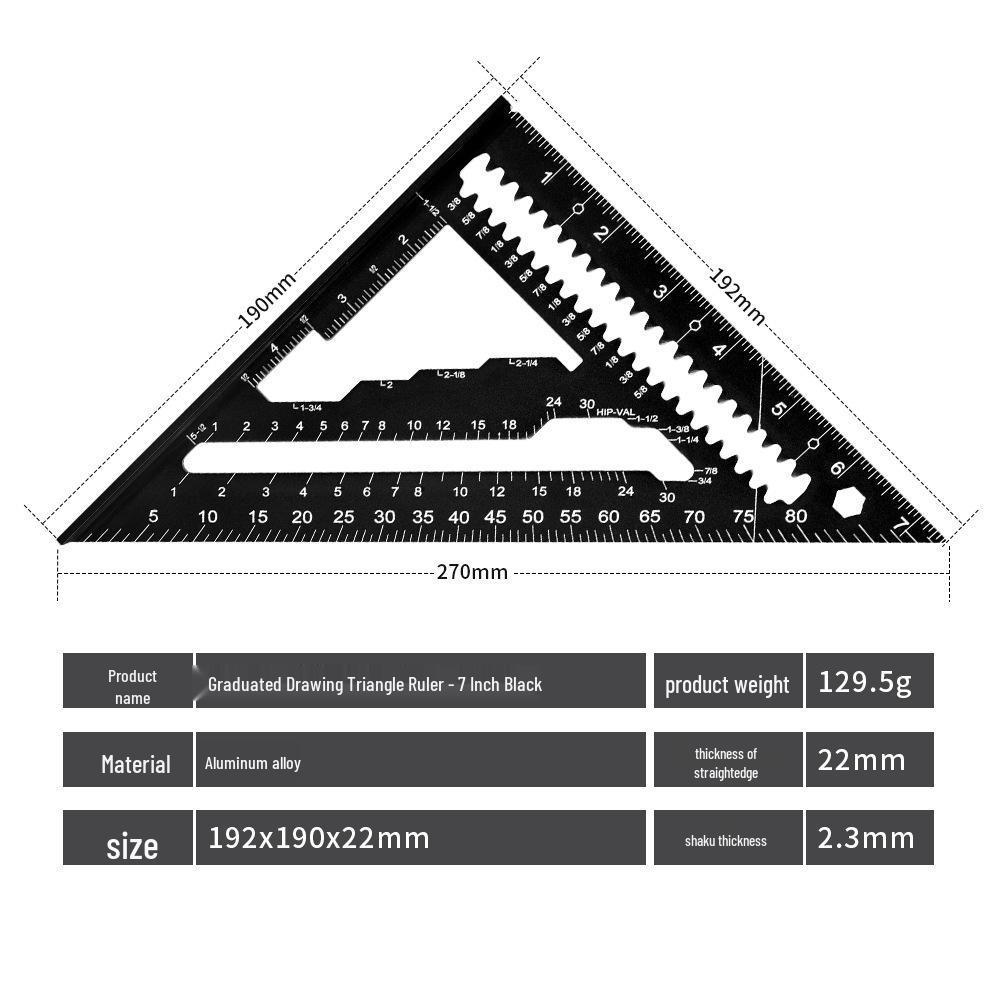 Aluminum Alloy Triangle Ruler - Stepped Groove for Woodworking, 7 & 12 Inch Adjustable Right Angle Guide