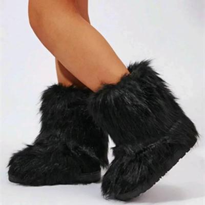 Stivali da Neve alla Moda Monocolore Faux Soffici per Scarpe da Donna Calzature di Lusso Comfor Suola Spessa Caldi Stivale a Metà Polpaccio Sapatos Femininos
