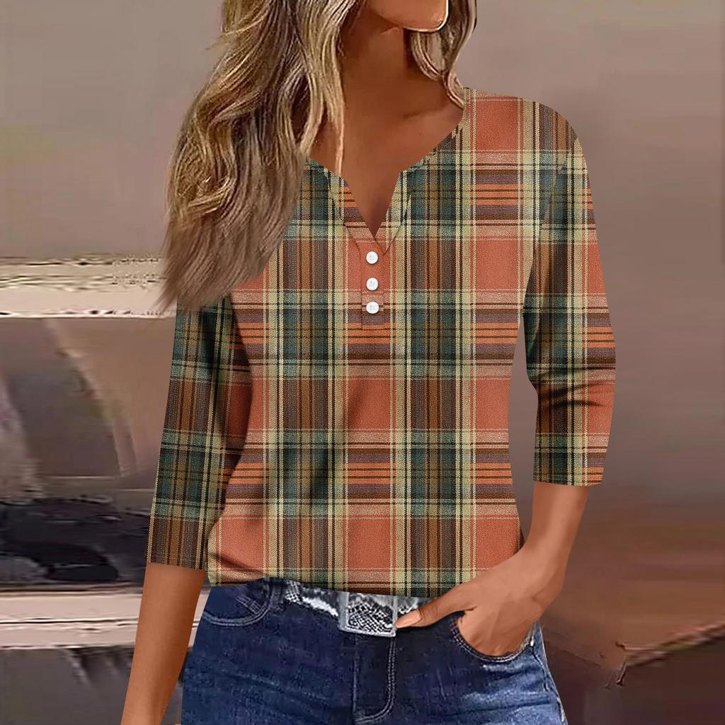 Sieviešu modes ikdienas trīs ceturtdaļu piedurkņu V veida kakla izgriezums ar ziedu apdruku