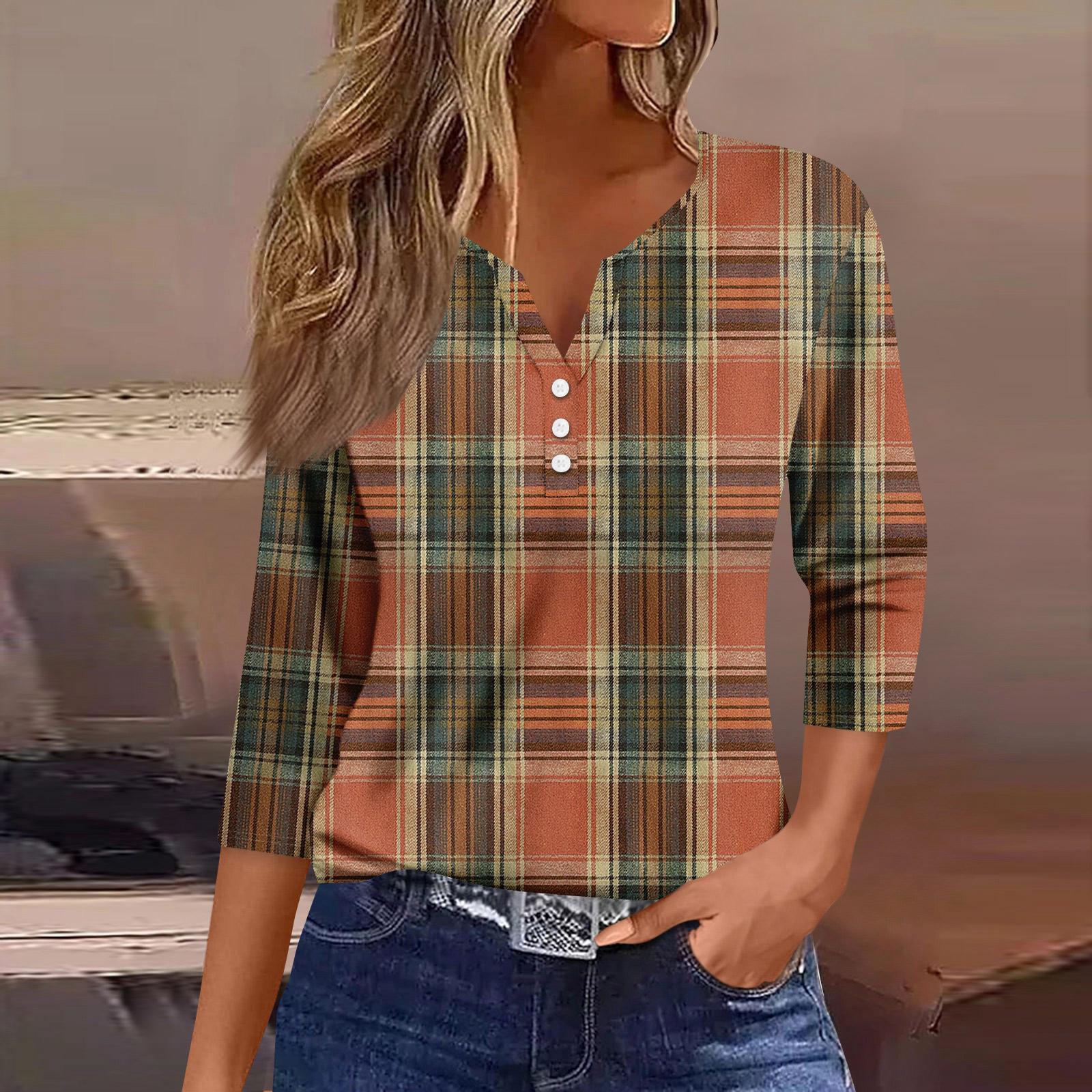 

Женская мода повседневная футболка с рукавом три четверти и V-образным вырезом с цветочным принтом S шафрановый