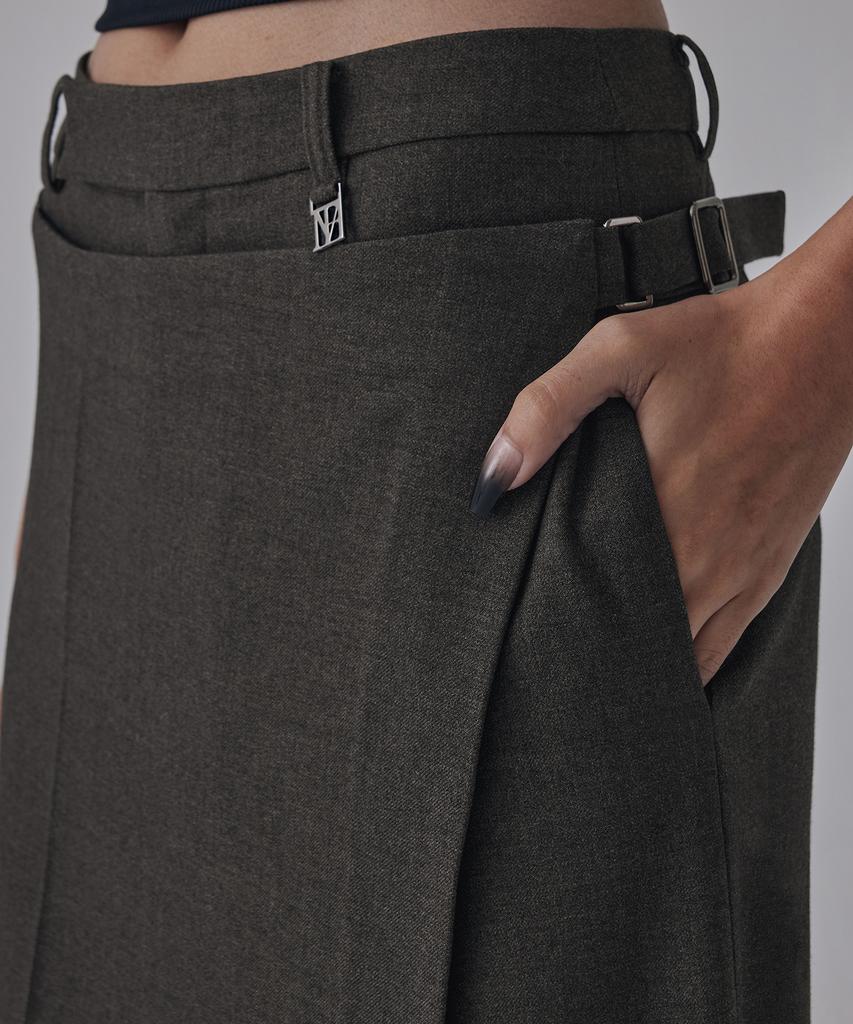 Teulimingbeodeu Side Buckle Wrap Skirt Pants [ Brown ]