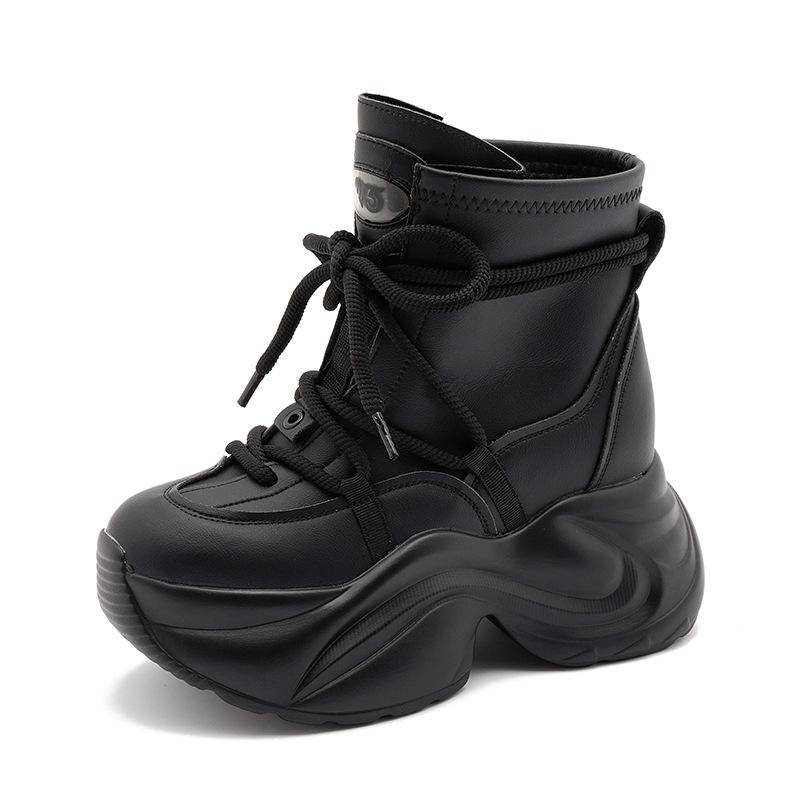 

Женские кроссовки на высокой подошве, трендовые ins, осень-зима 2025, новые универсальные повседневные спортивные туфли, женская обувь на толстой подошве 39 чёрный