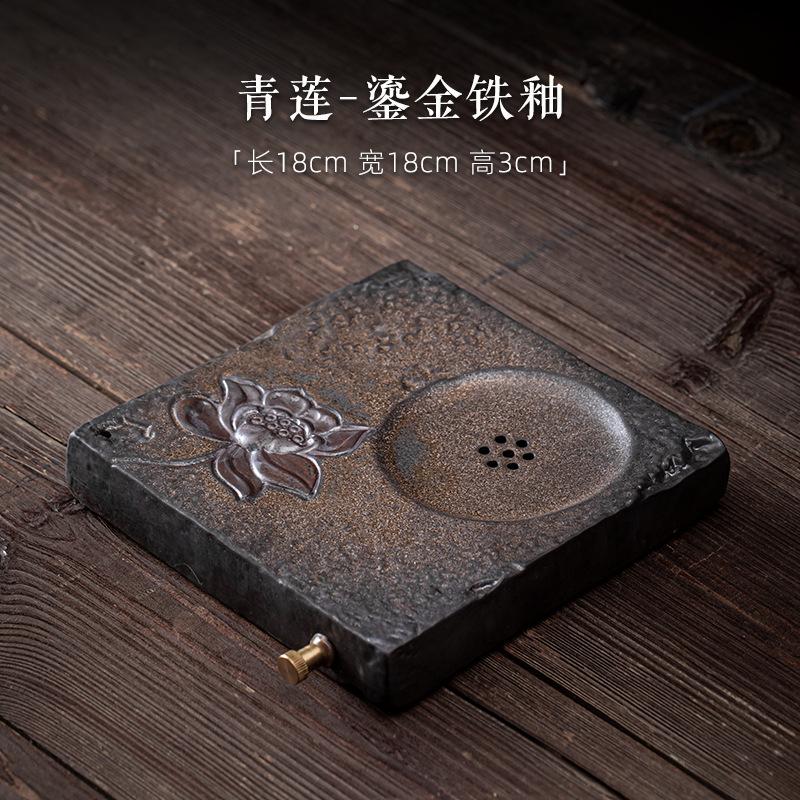 Teeablage Keramik Tee Serviertablett mit Abtropffläche Retro Lotusmuster Untersetzer Teetisch Box mit Wasserspeicher für Kungfu Set