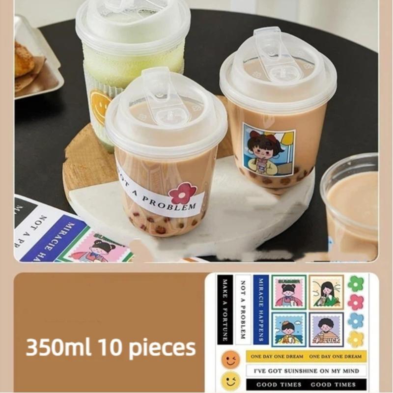 Clear U-shaped Coffee Cups Lidded 10Pcs Disposable for Milk Tea Drinking Pleasure
