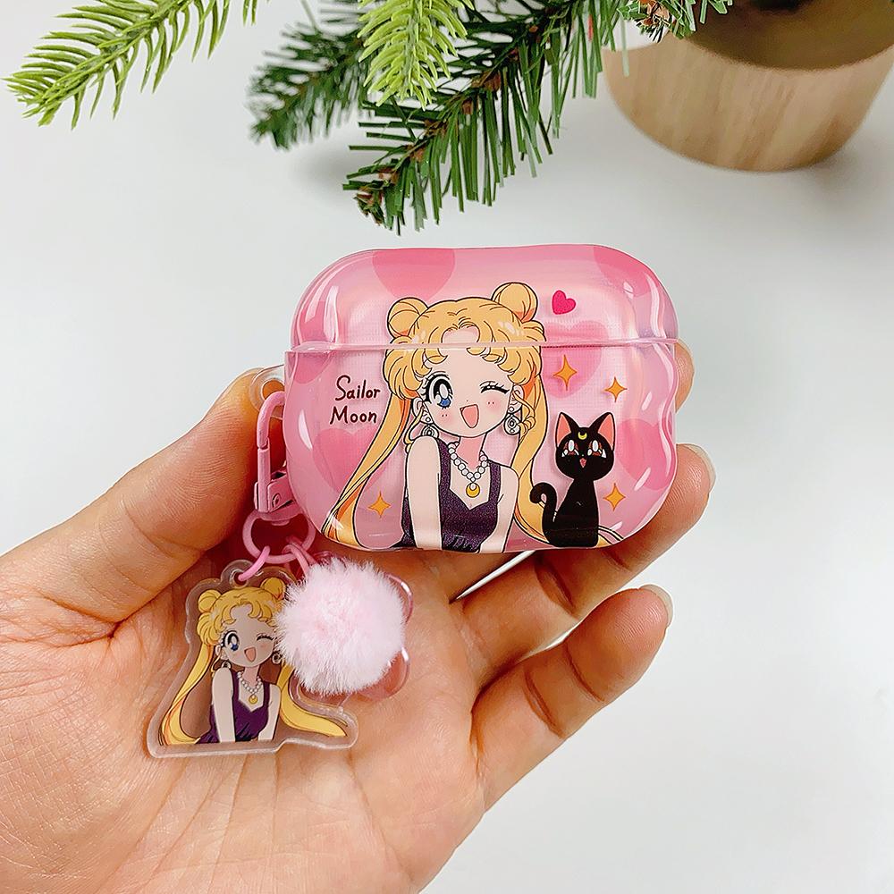 Anime Sailor Moon Cute Cartoon Earphone Case For Airpods 4 2 3 1 Pro 3 2 Wireless Bluetooth Headset Protective Hard Cover