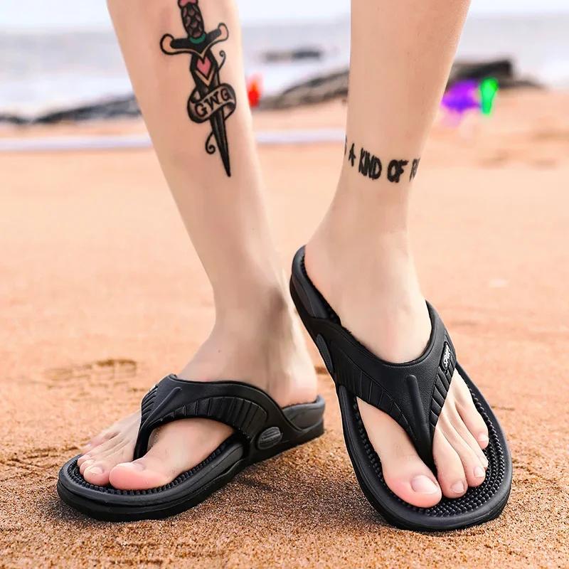 Massage Flip Flops for Men Summer Breathable Beach Shoes Sandals 46 Men Luxury Flip Flops Breathable Plus Big Size Men Slippers