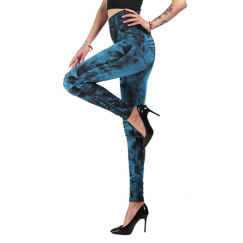 Denim Leggings Women Fake Jeans Sport 