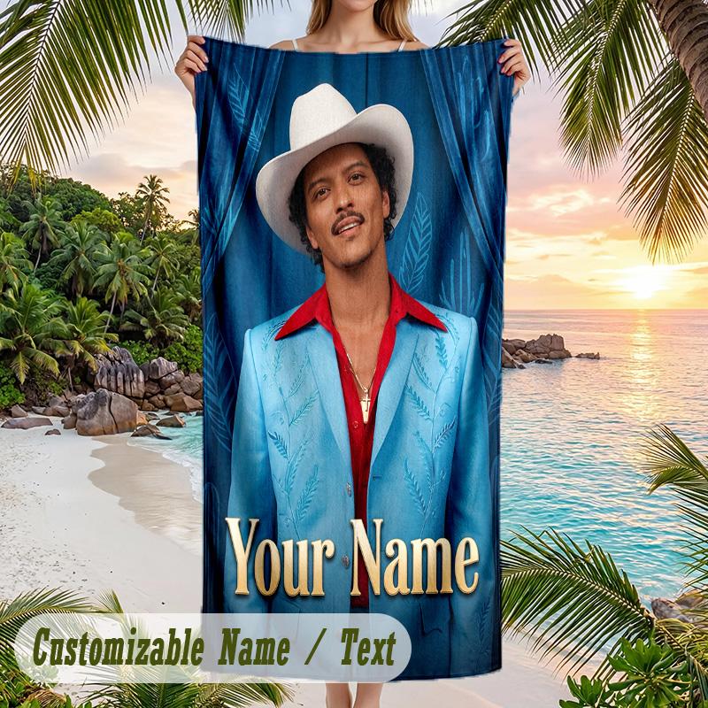 Bruno Mars Beach Towel, Personalized Custom Name Text, Quick Dry Large Absorbent Towel For Beach Pool