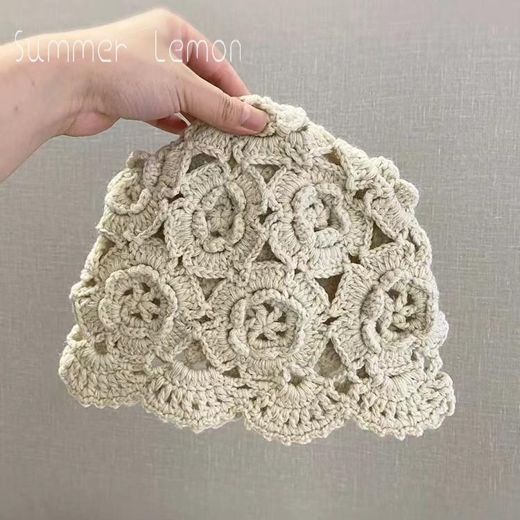 

Ju Jingyi s Thin Hollow Knitted Hat Women s Retro Art Hand Woven Baotou