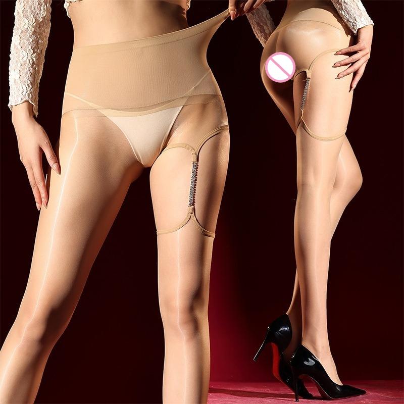 Women Sexy Pantyhose Hollow Diamond Chain Irregular Stockings Aurora Oil Shiny Glossy Sockings Transparent High Elastic Socks