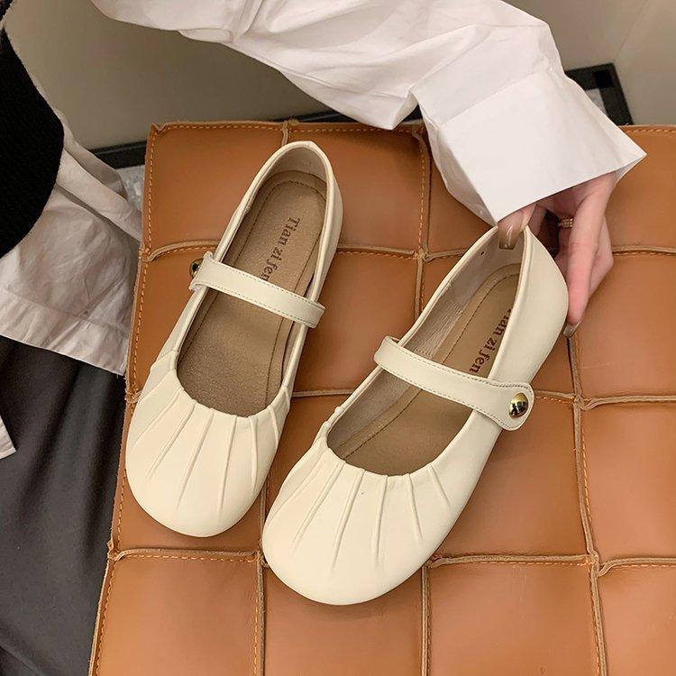 Autumn and Winter Lady Shoes Spring Rustic Pleated Soft Bottom Moe Big Head Commuting Women's Shoes