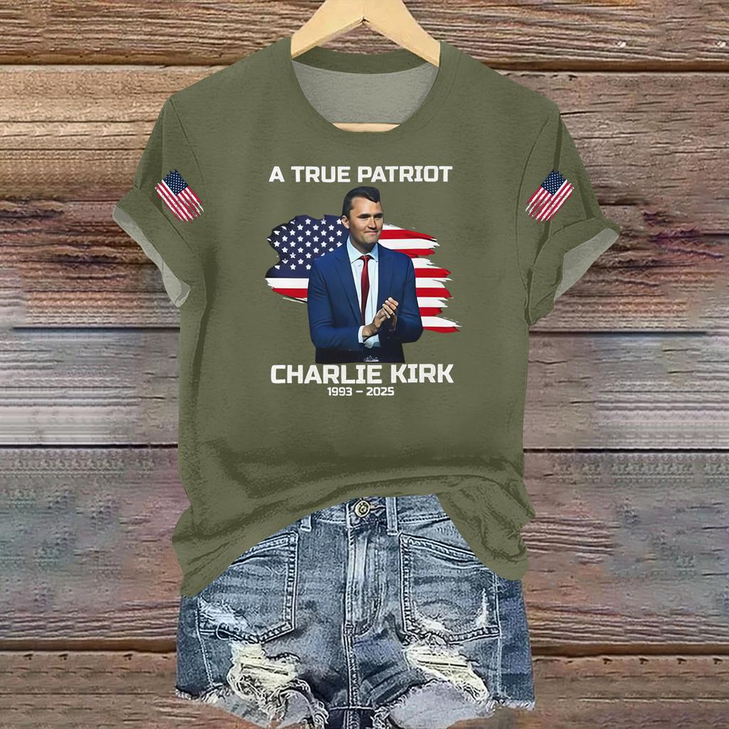 Women's Casual Printed T-shirt Round Neck Pullover Short Sleeve Top