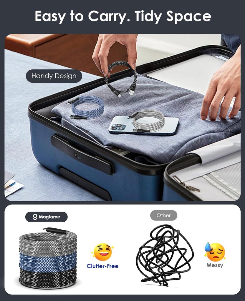 Magtame Fast Magnetic Metal Double Memory Compatible with and USB A to C Devices USB-C Cable, Charging, QC3.0 Compatible, Adsorption,