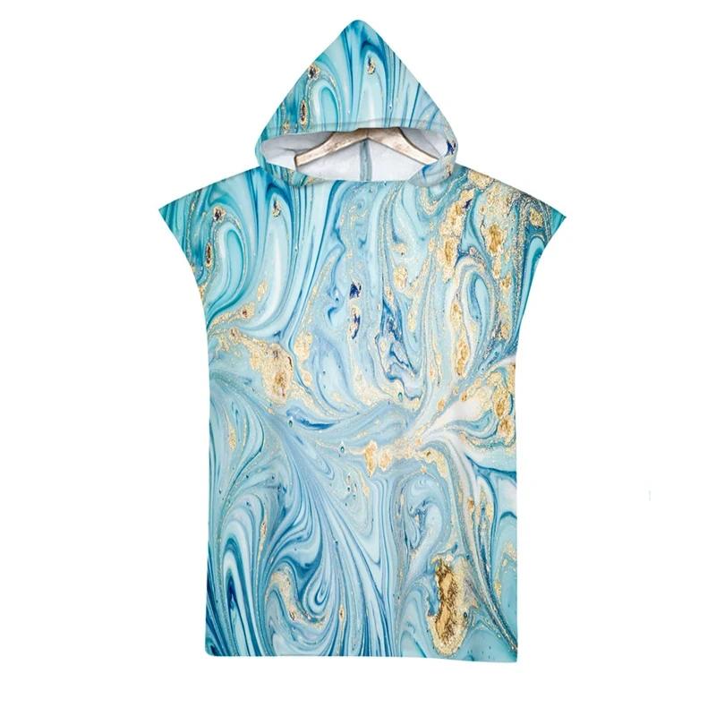 Microfiber Marble Printed Hooded Beach Towel for Boys Girls Adults Soft Quick Dry Swimming Pool Poncho Bath Towel Cloak Bathrobe