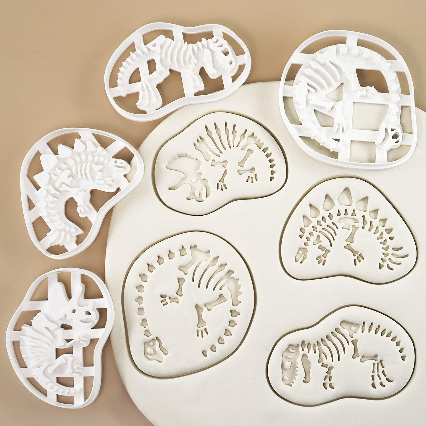 

4 Pcs Dinosaur Themed Cookie Cutter Cute Dino Shaped Pastry Cupcake Fondant Cheese Baking Molds for Kids Birthday Theme Party
