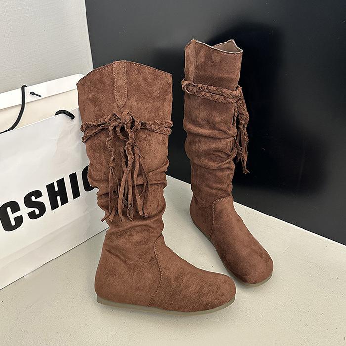 

Ретро ковбойские сапоги женские 2025 весна и осень новые длинные сапоги на толстой подошве с увеличением роста универсальные высокие сапоги 40 темно-коричневого